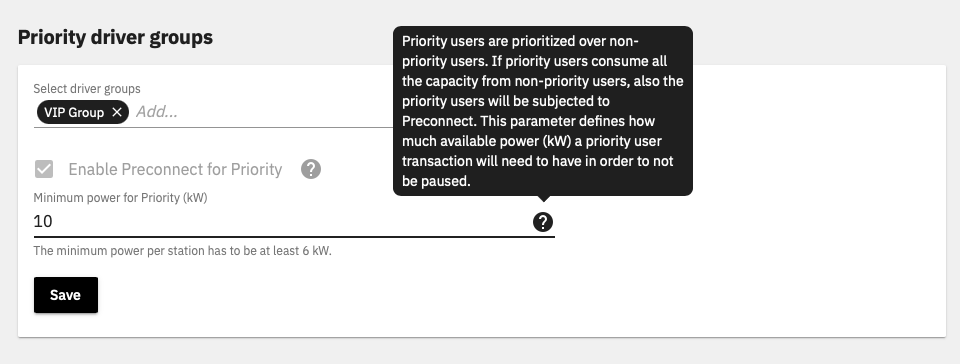 Automatisch aktivierte Einstellung Preconnect for Priority unter Priority driver groups